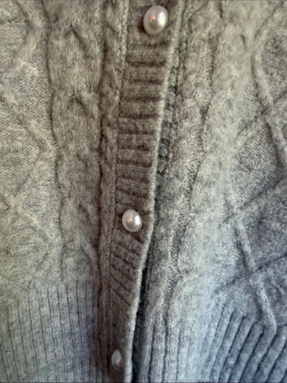 Wayf Light Gray Cable Knit Cardigan with Ribbon Detail and pearl buttons NWT - Picture 3 of 7